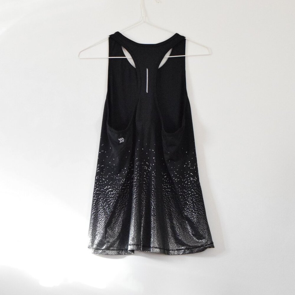 Black & Silver Metallic Ombre Dots Racerback Exercise Tank Top | Size S